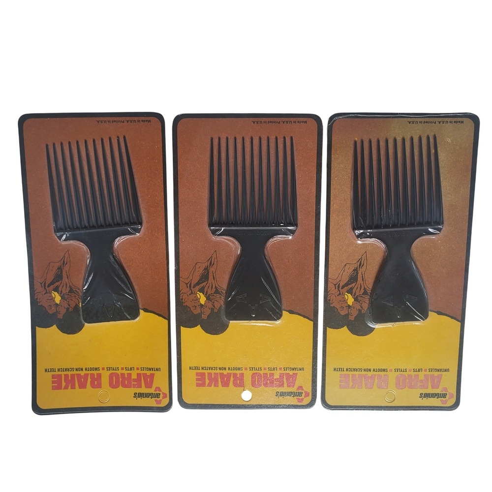 Vintage Antonio's Afro Rake No. 007 Pik Black USA Lot of 3 NOS - Picture 1 of 4